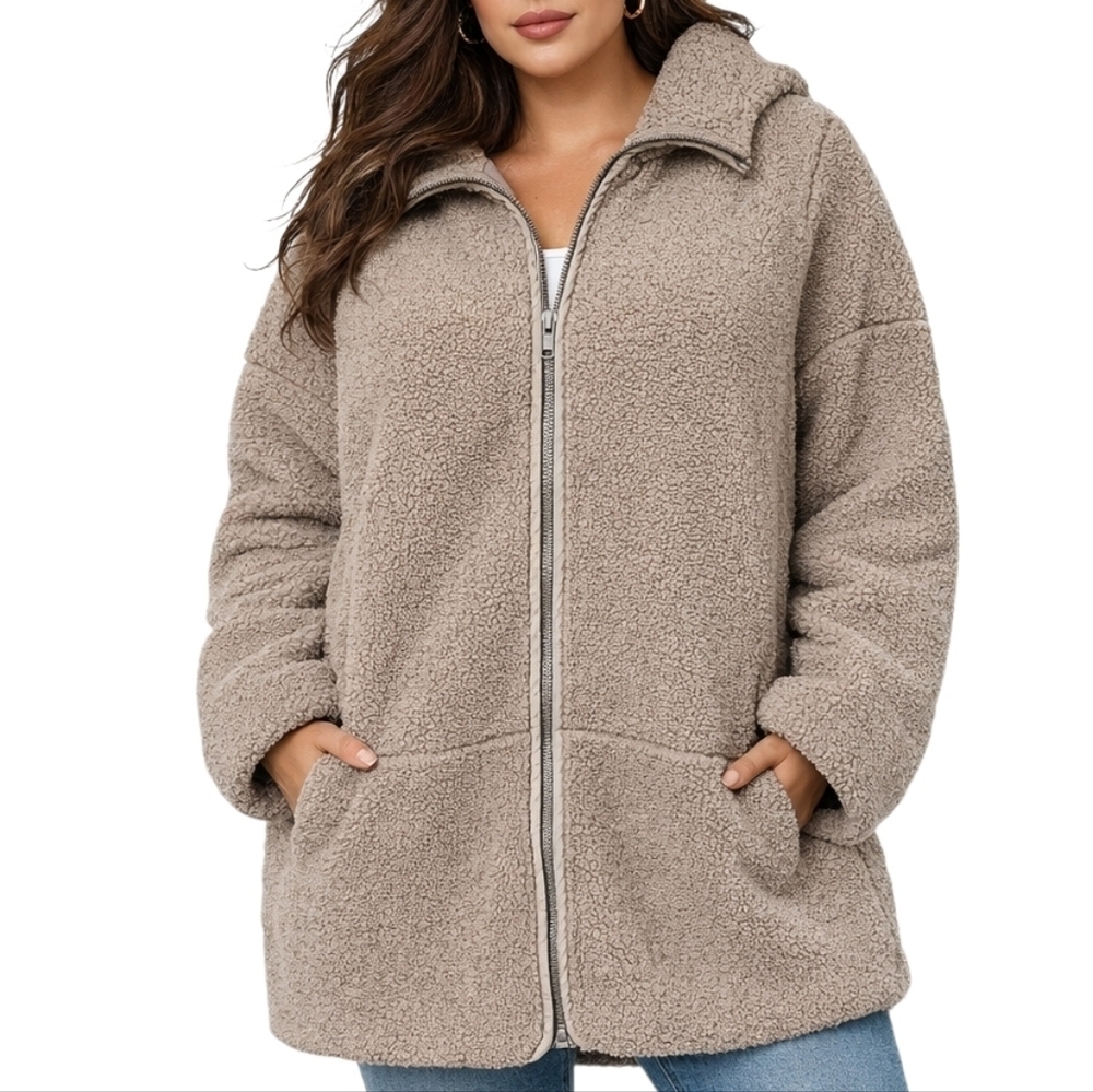 H&M Plus Teddy Shearling Hooded Long Sleeve Oversized Jacket Size XL